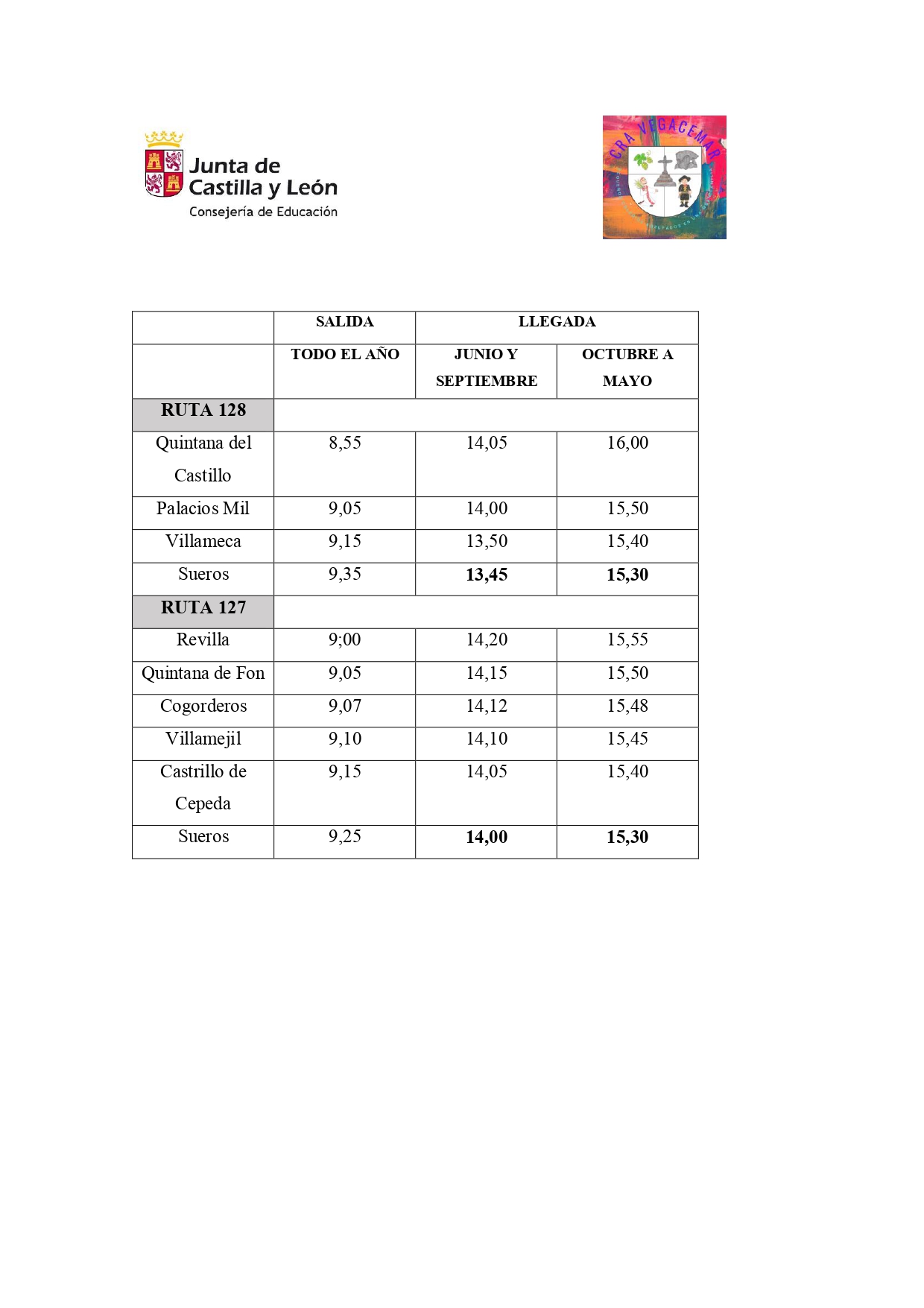 HORARIO TRANSPORTE SUEROS